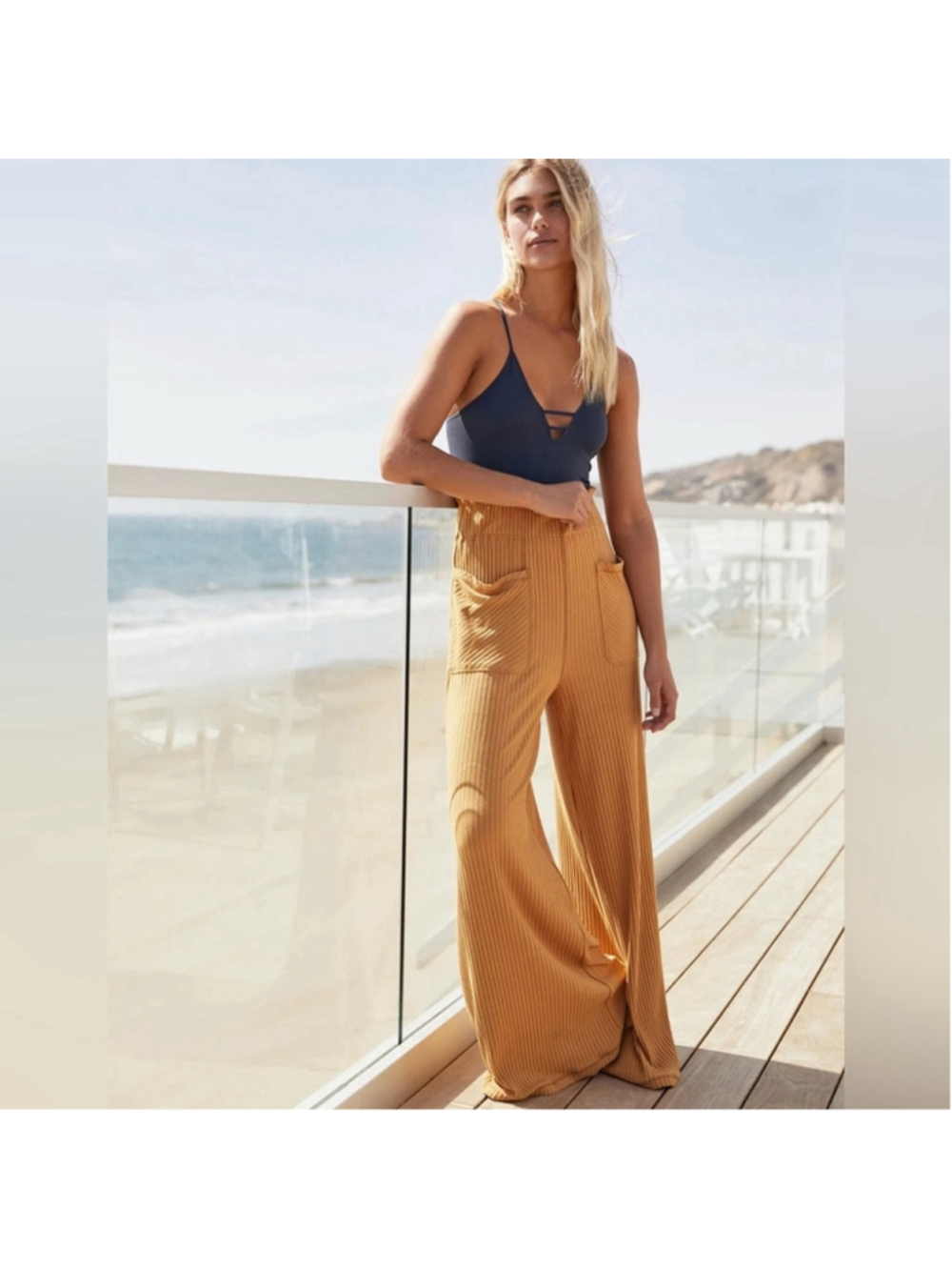 FP Movement by Free People Blissed Out Wide Leg Pants Sz XS Golden Ochre EUC